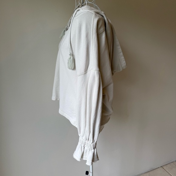 Something Navy Sophia Lace-up Hoodie Beige bell sleeve cotton oversized SZ S - Picture 3 of 9